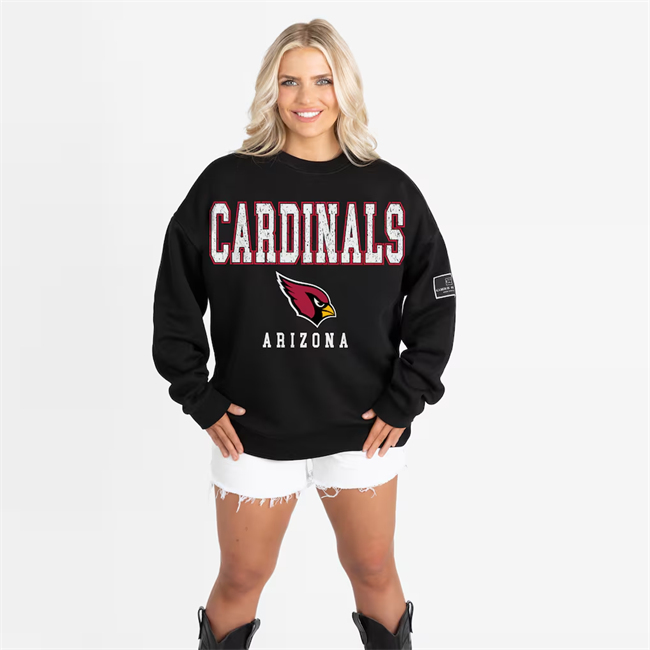 Women's Arizona Cardinals Gameday Couture Black Oversized Level Up Black Label Premium Fleece Sweatshirt(Run Small)